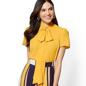 NY&CO Sunflower Yellow Long Bow Blouse